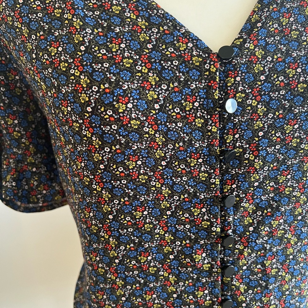 CeCe Black Floral Button-Up Blouse